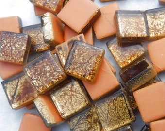 Bronze Foil Mini Square Crystal Tiles - 10mm - 50g Metallic Glass Tiles - Approx 50 Tiles