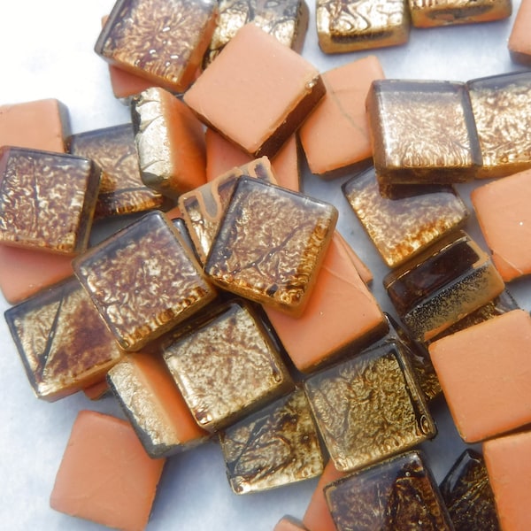 Bronze Foil Mini Square Crystal Tiles - 10mm - 50g Metallic Glass Tiles - Approx 50 Tiles