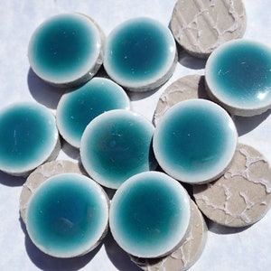 Emerald Green Ceramic Mosaic Tiles - 25 Tiles - 2 cm Penny Rounds - Porcelain Circles