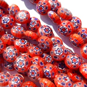 Red and Blue Millefiori Glass Beads -  8mm - Use in Mosaics - Supplies to Create Jewelry