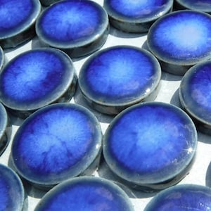Stone Washed Blue Ceramic Tiles - 2 cm Penny Rounds - 25 Porcelain Mosaic Circles