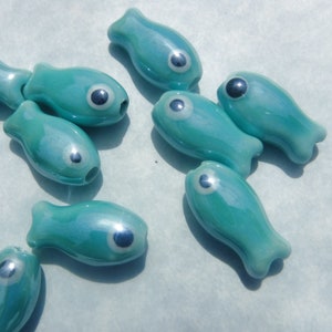 Aqua Fish Beads - Ceramic Mosaic Tiles - Teal Small Fish Beads - Jewelry Supplies