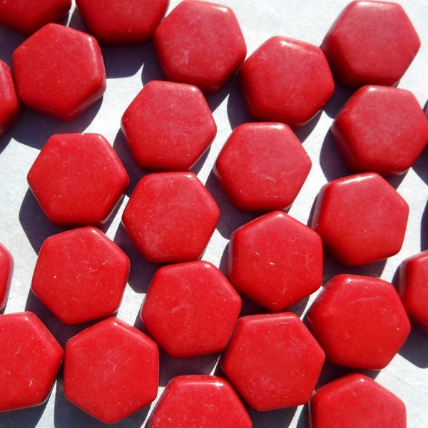 Red Hexagon Mosaic Tiles - 15mm - 100g Opaque Glass Tiles