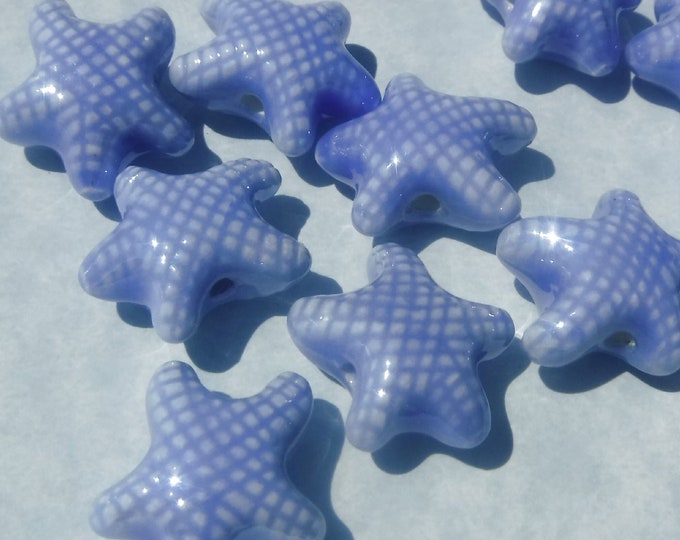 Periwinkle Blue Starfish Beads - Ceramic Sea Stars - 10 Puffy Beads