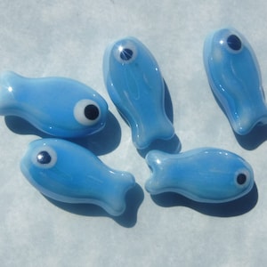 Blue Fish Beads - Ceramic Mosaic Tiles - Small Fish Beads - Jewelry Supplies