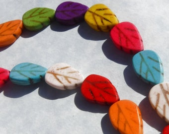 Colorful Leaf Stone Beads - 9mmx 13mm - Choose Half Strand or Full Strand