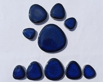 Dark Blue Pebble Mosaic Tiles - Half Pound Ceramic Tiles in Assorted Sizes