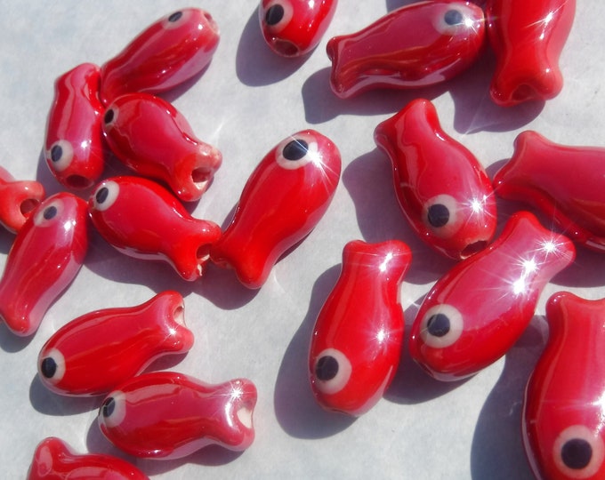 Red Fish Ceramic Beads