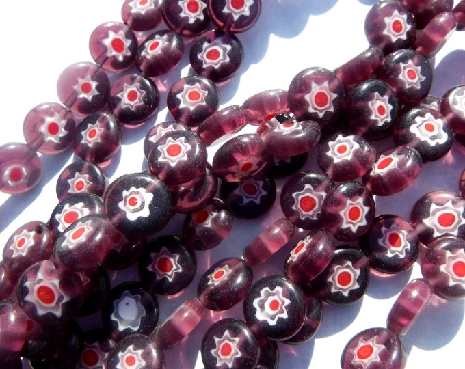 Purple and Red Millefiori Glass Beads -  10mm