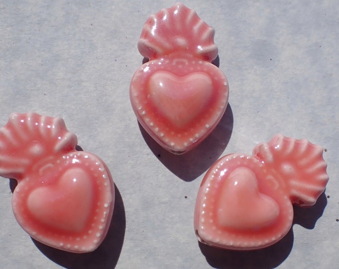 Rose Pink Milagro Heart Beads - Small Sacred Heart Beads