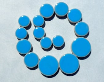 Mediterranean Blue Circles Mosaic Tiles - 50g Ceramic in Mix of 3 Sizes 1/2" and 3/4" and 5/8" in Thalo Blue