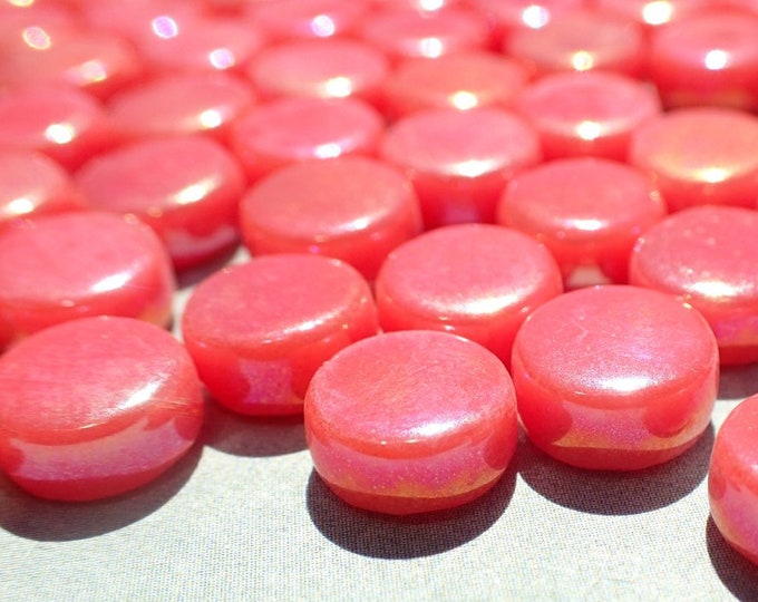 Watermelon Red Iridescent MINI Glass Drops Mosaic Tiles - 50 grams
