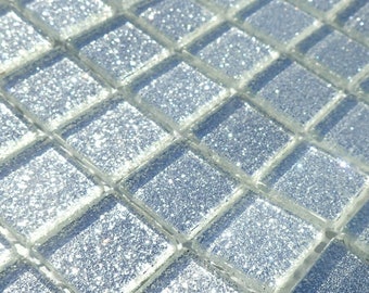 Silver Glitter Tiles - 1 inch Mosaic Tiles - 25 Metallic Glass Tiles
