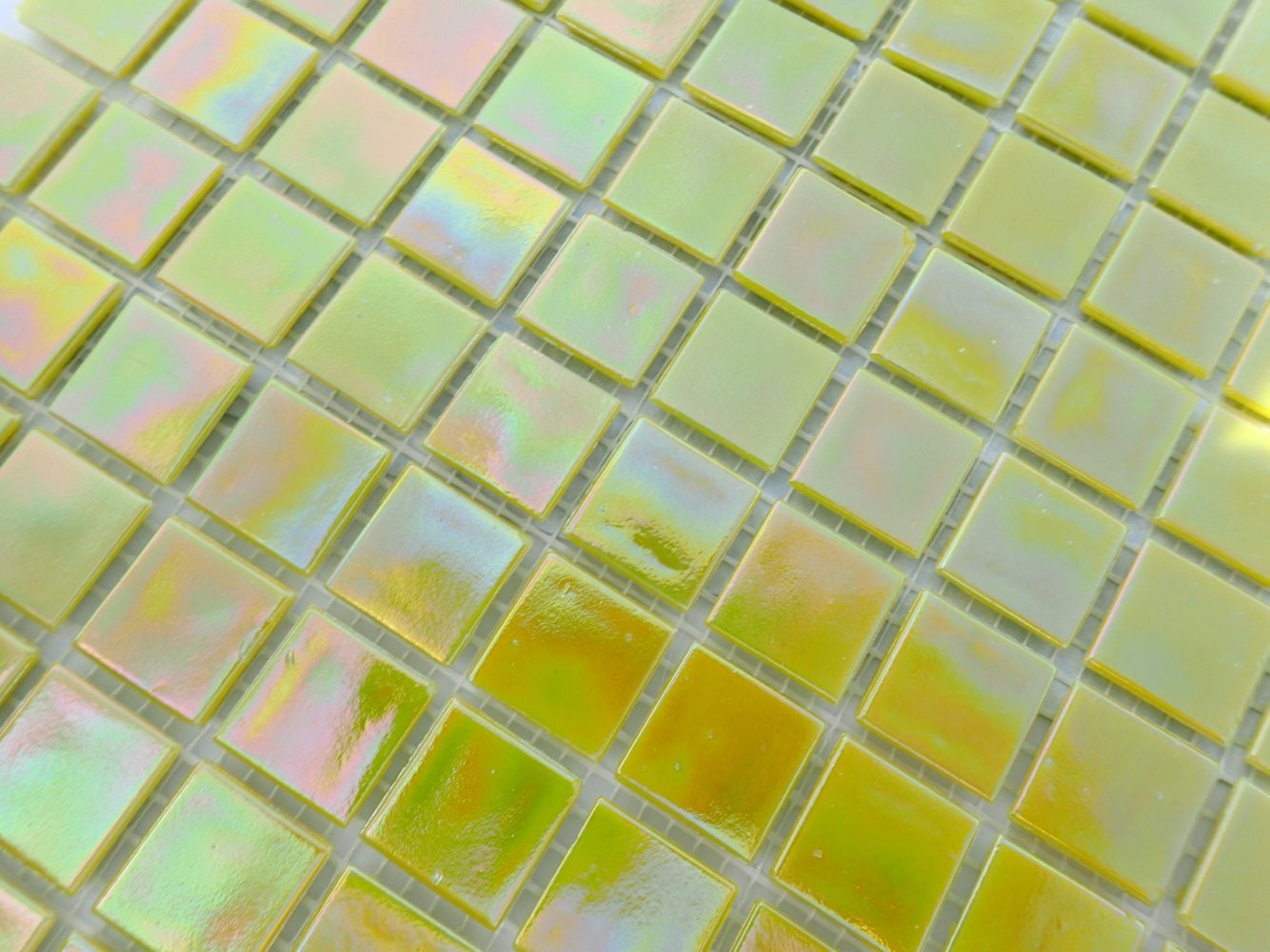 Bright Yellow Iridescent Glass Mosaic Tiles Squares 3/4 inch 25