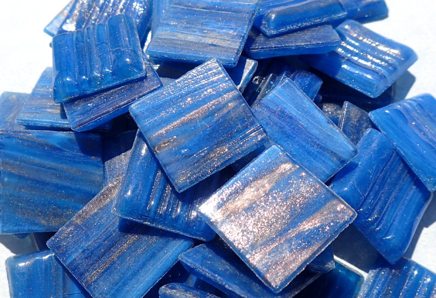 River Blue with Gold Vein Glass Mosaic Tiles Squares - 3/4 inch - 25