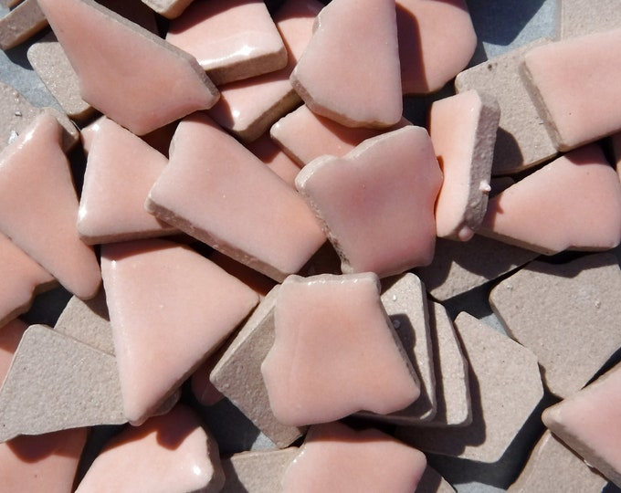 Pale Pink Ceramic Tiles - Jigsaw Puzzle Shaped Pieces - Half Pound