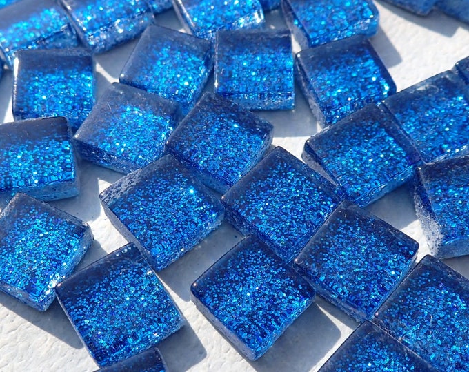 Blue Glitter Tiles - 1 cm - 100g - Over 100 Metallic Small Glass Tiles in Medium Blue