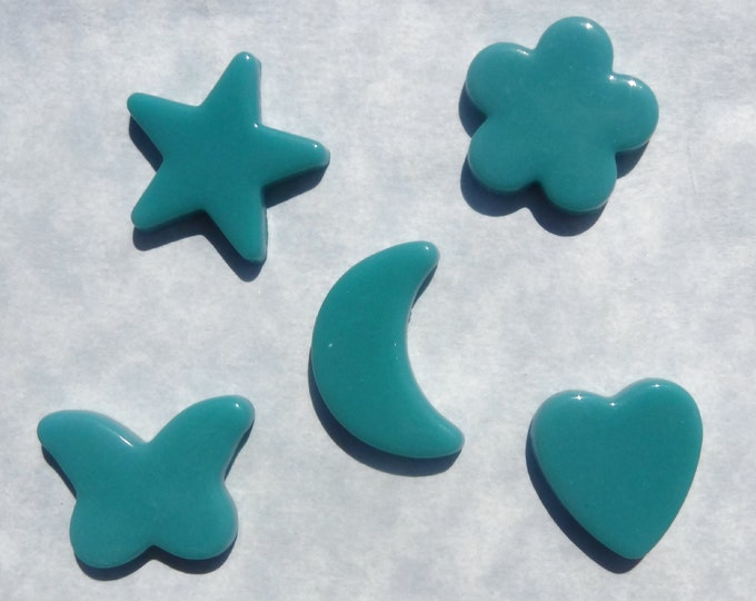 Teal Glass Shapes - Flowers Stars Butterflies Hearts and Moons - 50g