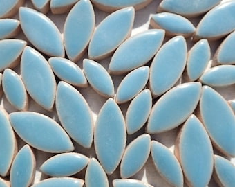 Light Blue Petals Mosaic Tiles - 50g Ceramic Leaves in Mix of 2 Sizes 1/2" and 3/4" in Azure