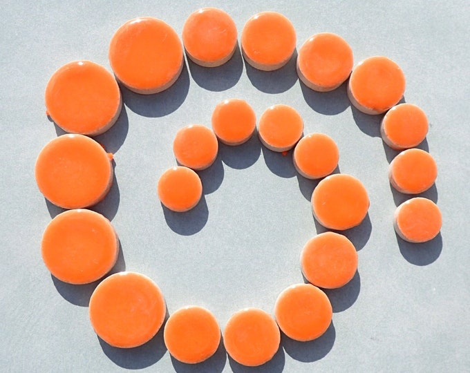 Orange Circles Tiles - 50g Ceramic in Mix of 3 Sizes 1/2" and 3/4" and 5/8"