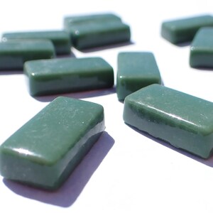 Cedar Green Rectangle Mosaic Tiles - 20mm - 100g Opaque Glass Bars - Approx 35 Tiles