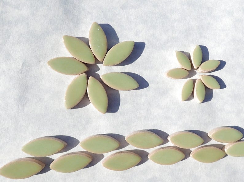 Pistachio Green Petals Mosaic Tiles 50g Ceramic Leaves in Mix of 2 Sizes 1/2 and 3/4 Muted Peppermint Green image 2