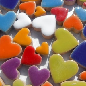 Wild at Heart Mix - Assorted Colors of Ceramic Heart Mosaic Tiles - 50g