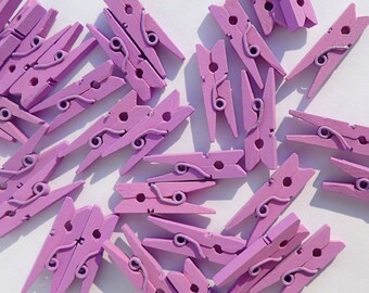 Mini Clothespins in Purple - 25 - 1" - 2.5 cm - Wooden - Great for Party Favors and Paper Crafts