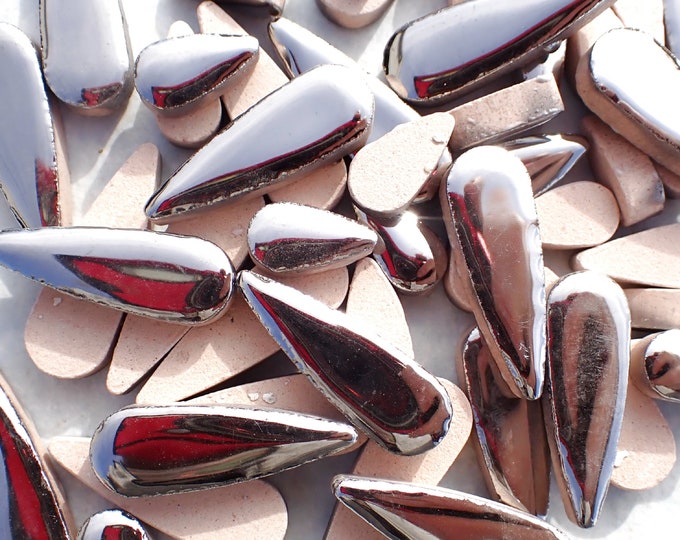 Silver Metallic Teardrop Mosaic Tiles - 50g Ceramic Petals in Mix of 2 Sizes 1/2" and 3/5"