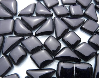 Black Glass Puzzle Mosaic Tiles - Assorted Shapes - 100 grams
