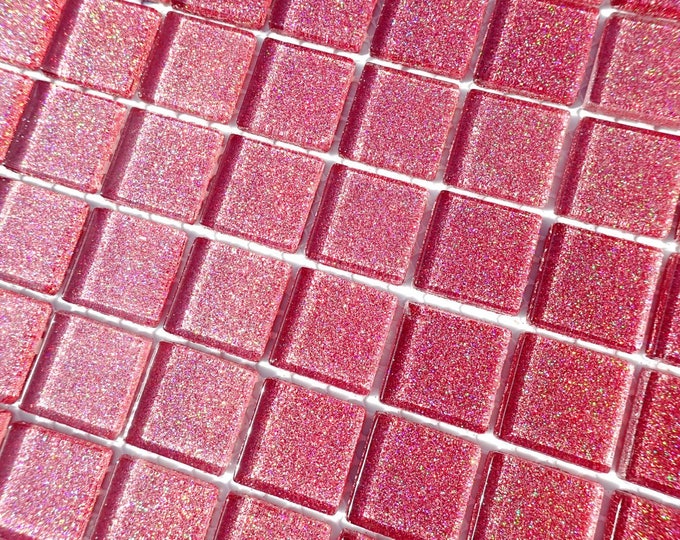 Salmon Pink Glitter Tiles - 25 Metallic 1 Inch Glass Tiles