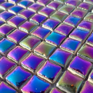 Colorful Metallic Square Mosaic Tiles - 1 cm Ceramic  - Half Pound in Disco Lights