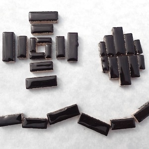 Black Mini Rectangles Mosaic Tiles - 50g Ceramic in Mix of 3 Sizes 3/8" and 5/8" and 3/4"
