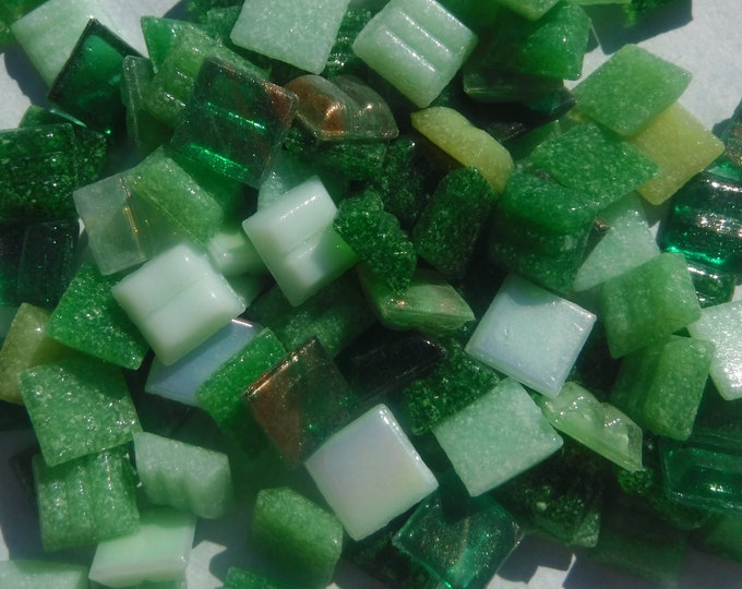 Green Mix Vitreous Venetian Glass Tiles Squares - 1 cm - 100g