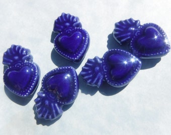 Dark Blue Milagro Heart Ceramic Beads