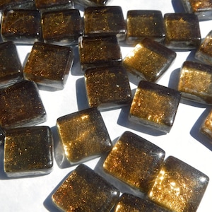 Warm Brass Foil Square Crystal Tiles - 12mm - 50g Metallic Glass Tiles - Dark Gold Brown