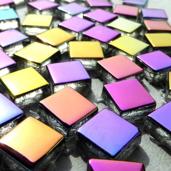 Metallic Glass Tiles - Crystal Electroplated Mosaic Tiles - Half Inch Mixed Bright Colors - 25 tiles