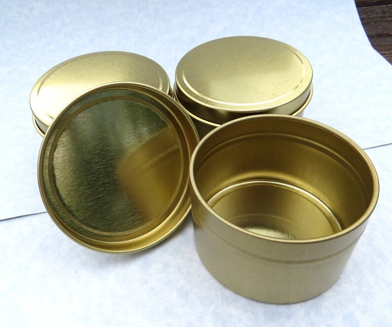 Gold Round Tin with Lid 6 ounces Circle Seamless and Food Etsy