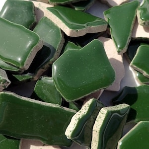 Dark Green Mosaic Ceramic Tiles - Jigsaw Puzzle Shaped Pieces - Half Pound - Assorted Sizes Random Shapes in Pesto