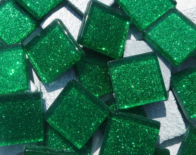 Green Glitter Squares - 20mm - 25 Tiles