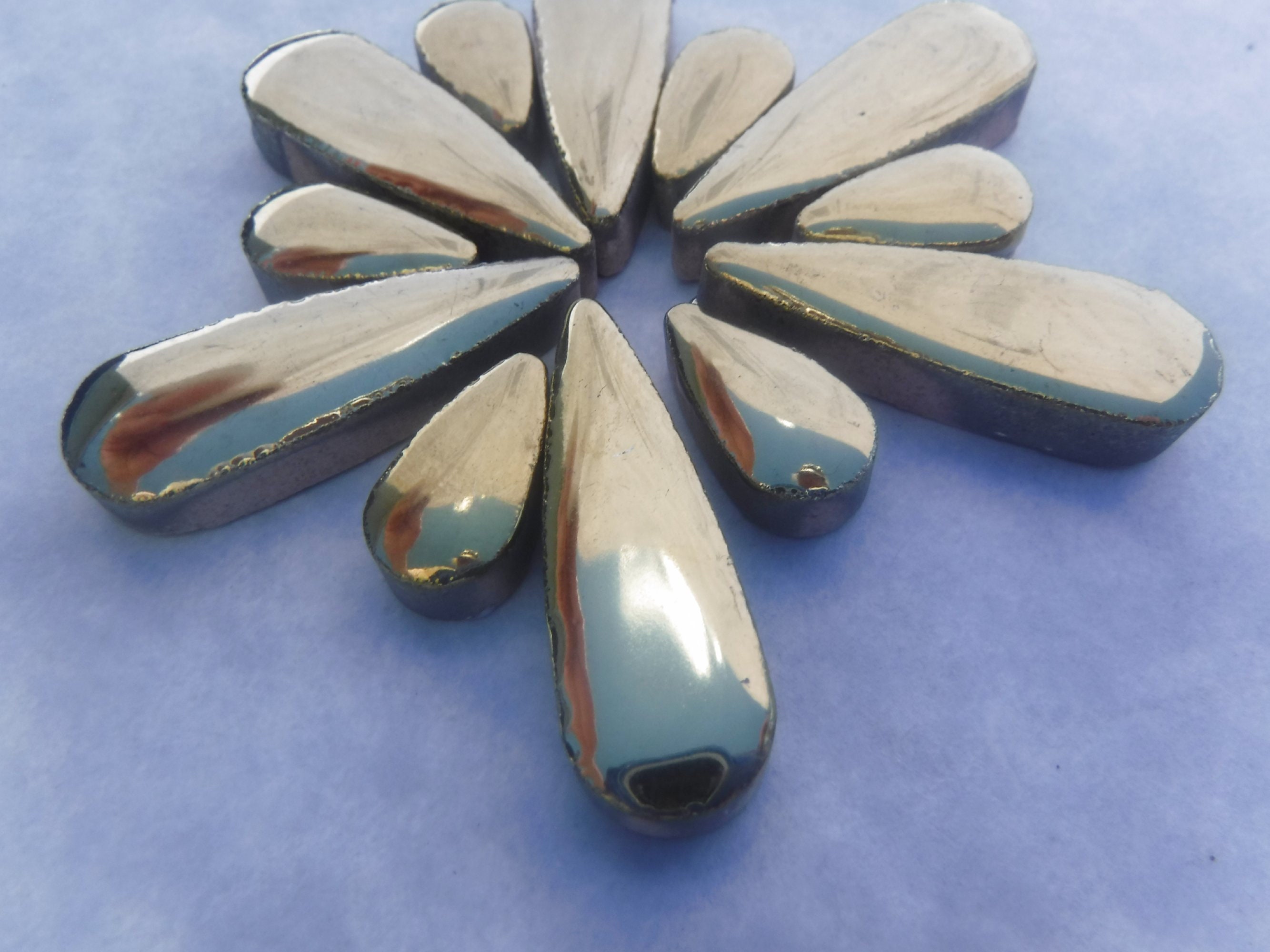 Gold Metallic Teardrop Mosaic Tiles 50g Ceramic Petals in Mix of 2