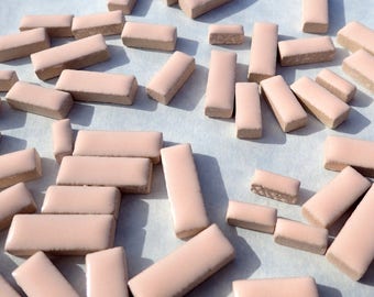 Pink Mini Rectangles Ceramic Tiles - 50g in Mix of 3 Sizes 3/8" and 5/8" and 3/4" in Light Pale Pink