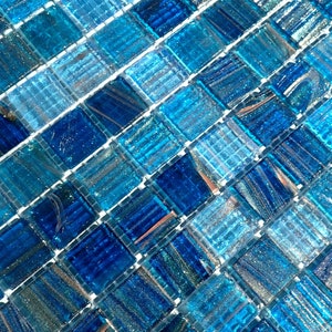 Water Blue With Gold Vein Glass Mosaic Tiles Squares 3/4 Inch 25 Tiles ...