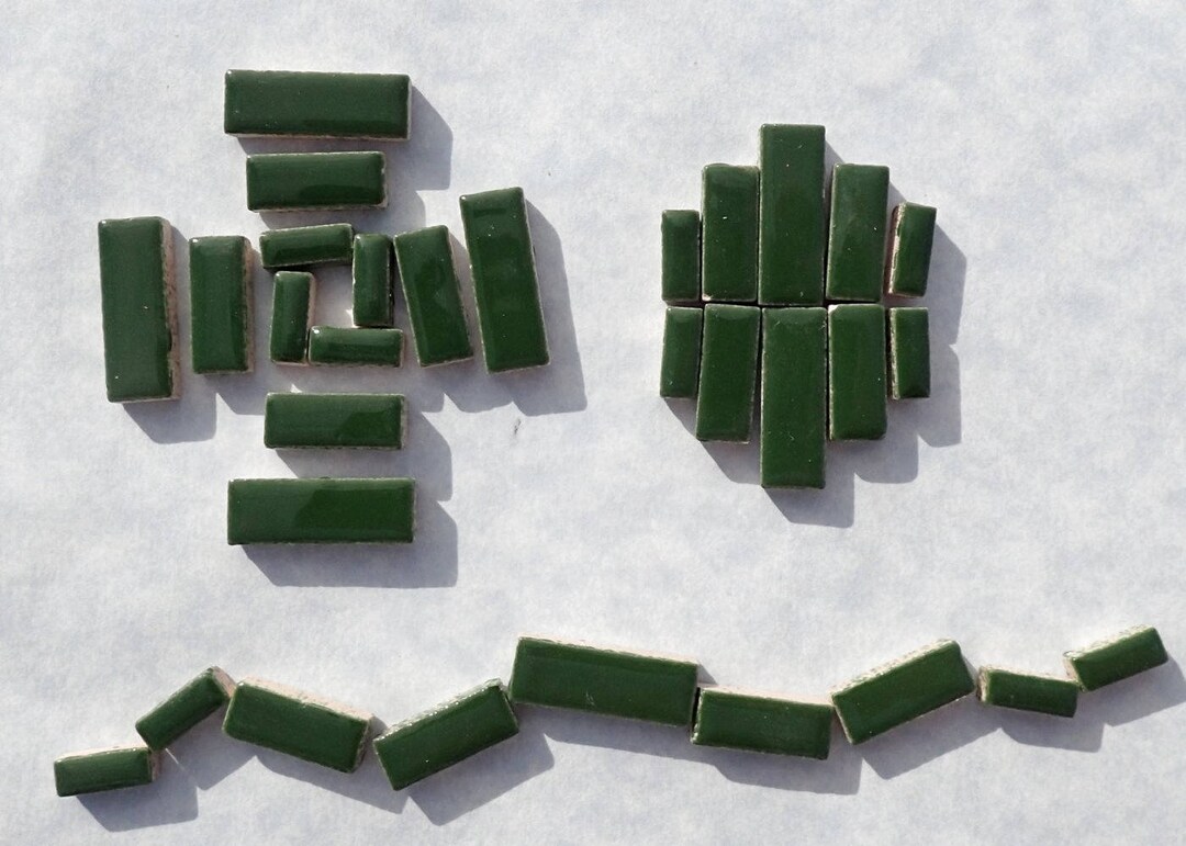 Deep Green Mini Rectangles Mosaic Tiles - 50g Ceramic in Mix of 3 Sizes ...