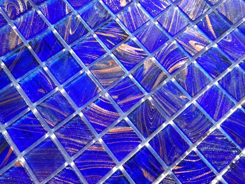 Bright Blue with Gold Vein Glass Mosaic Tiles Squares 3/4 | Etsy