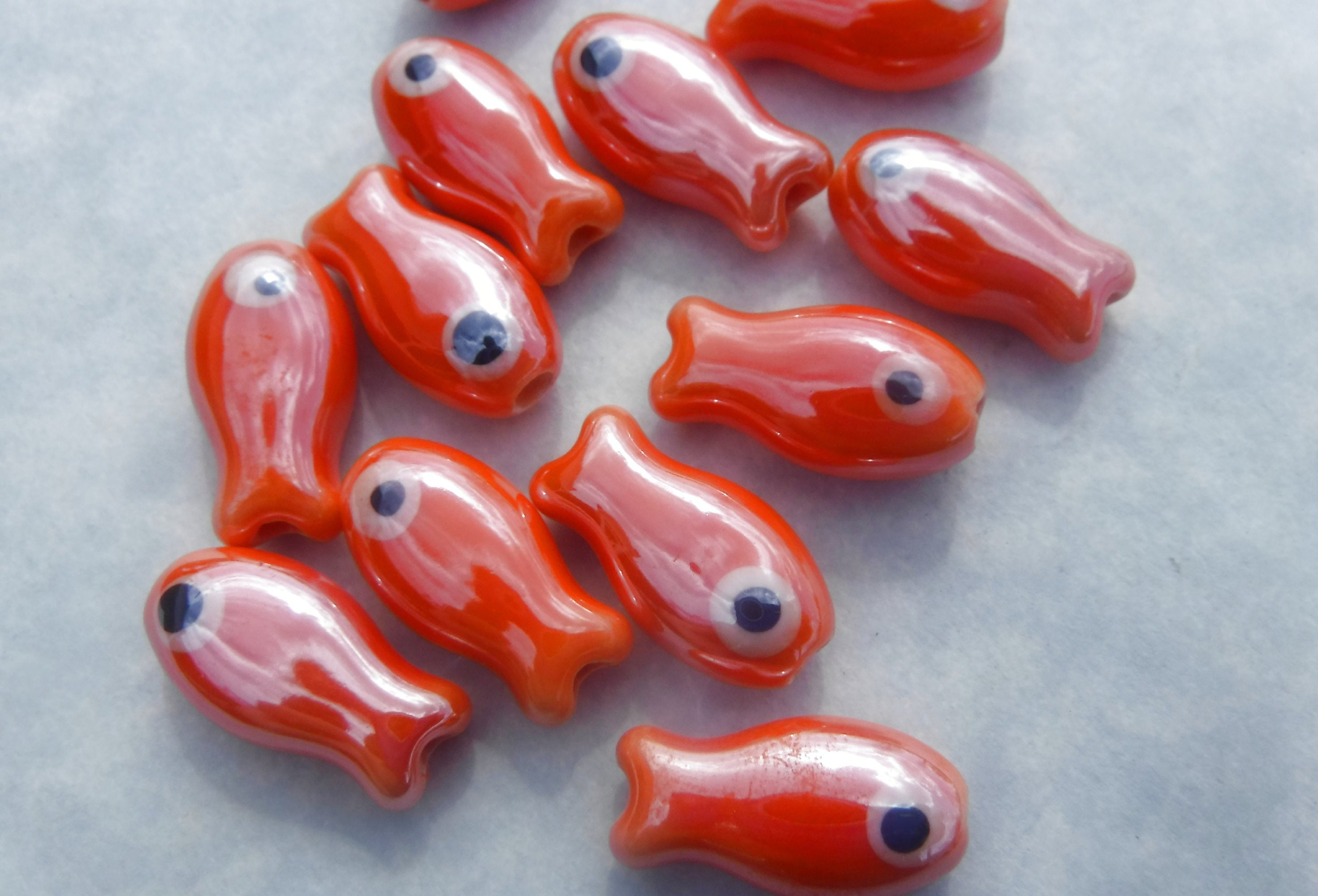 Orange Fish Beads Small Ceramic Goldfish