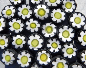 White Daisy in Black Millefiori - 25 grams - Floral Pattern