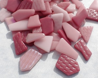 Plenty of Pink Irregular Glass Tiles - 50g of Polygons in Mix of Sizes - Dreamdrift