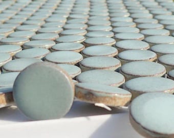 Aquamarine Round Ceramic Mosaic Tiles - 2 cm - 25 Penny Rounds