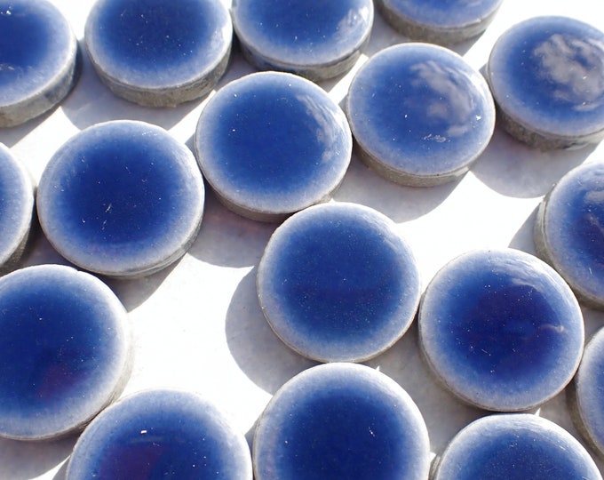 Jean Blue Ceramic Tiles - 2 cm Penny Rounds Mosaic Tiles - 25 Tiles - Porcelain Circles